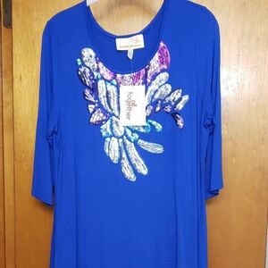 Antthony Royal Blue Long Sleeve Top with Sequin Design